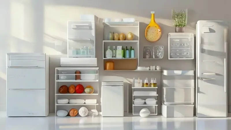 Acessórios de organização para geladeira como potes transparentes, divisórias e organizadores que maximizam o espaço disponível.
