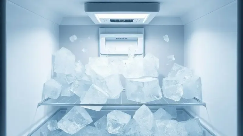 Ilustração conceitual de acúmulo de gelo em freezer frost free mostrando cristais de gelo