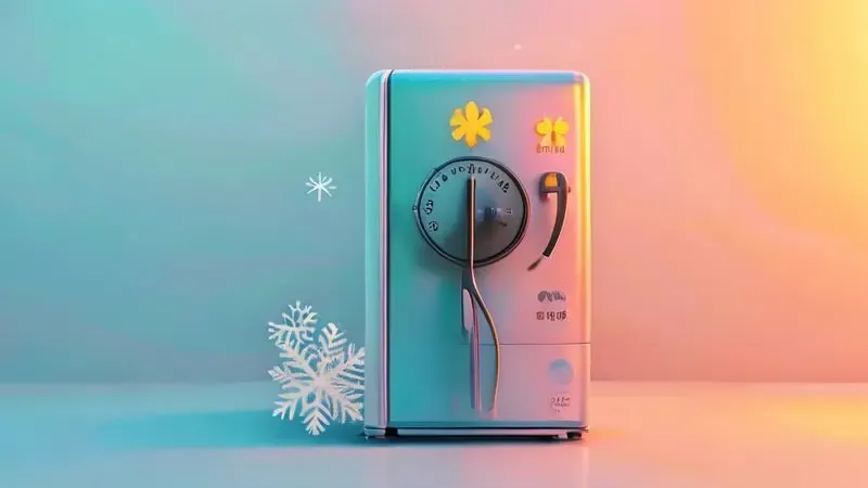 Ilustração conceitual do ajuste da temperatura da geladeira conforme as estações verão e inverno