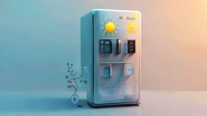 Conceito visual de ajuste de temperatura da geladeira conforme as estações do ano - verão e inverno
