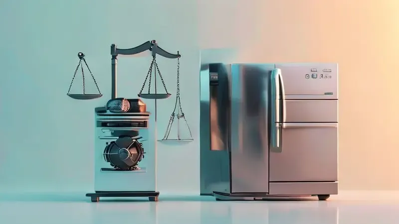 Ilustração conceitual da análise custo-benefício entre trocar motor ou comprar geladeira nova