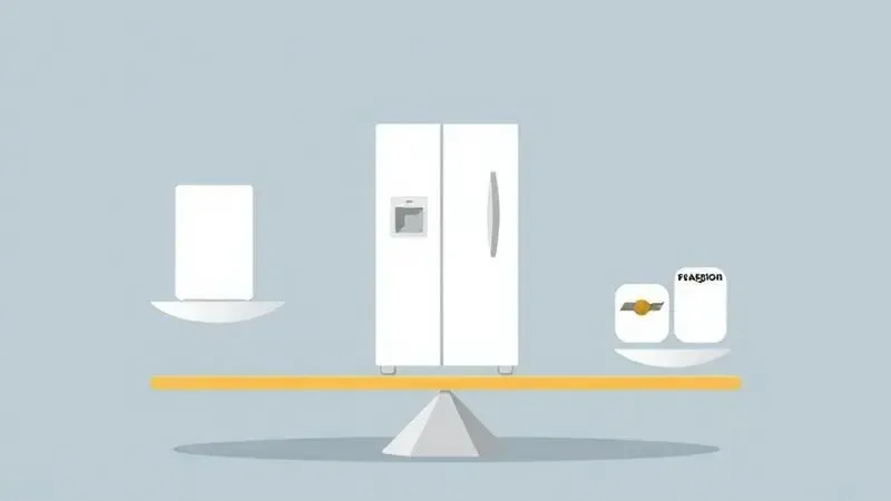 Ilustração conceitual de uma balança comparando silhuetas de geladeiras, representando o comparativo de marcas.