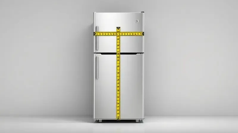 Ilustração do processo de medição e cálculo de quantidade de adesivo necessário para geladeira