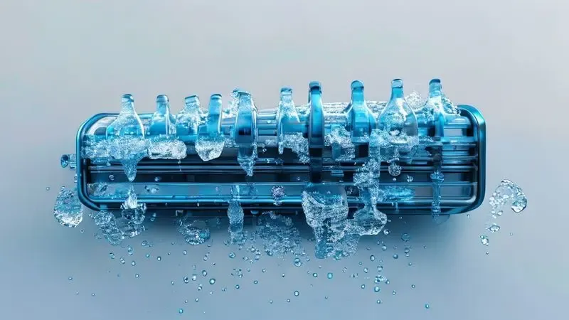 Sequência conceitual mostrando ciclo de degelo automático da geladeira frost free em diferentes etapas