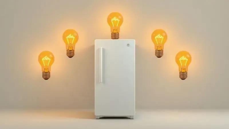Ilustração conceitual das cinco dicas de ouro para economizar energia com a geladeira
