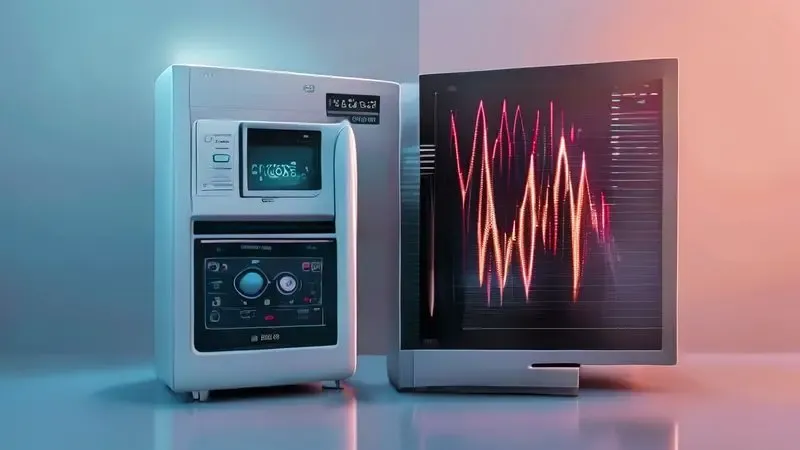 Comparação visual entre ciclo normal de refrigeração e padrões de falha com monitoramento de energia.