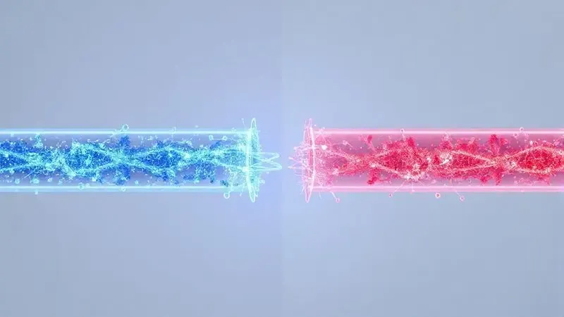Renderização 3D conceitual comparando a transmissão de energia de 110V e 220V em canais paralelos.