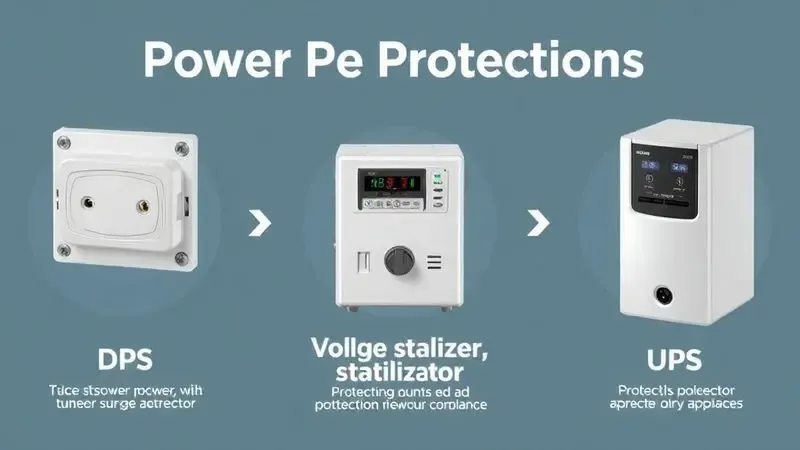 Ilustração comparativa entre DPS, estabilizador e nobreak para proteção elétrica.