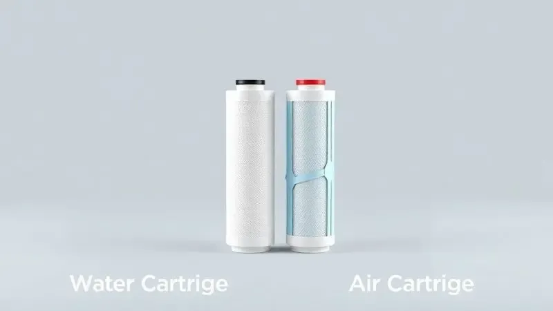 Comparação visual entre filtro de água e filtro de ar para geladeira Electrolux.