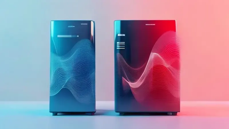 Comparação visual conceitual entre o consumo energético de geladeiras inverter versus convencionais