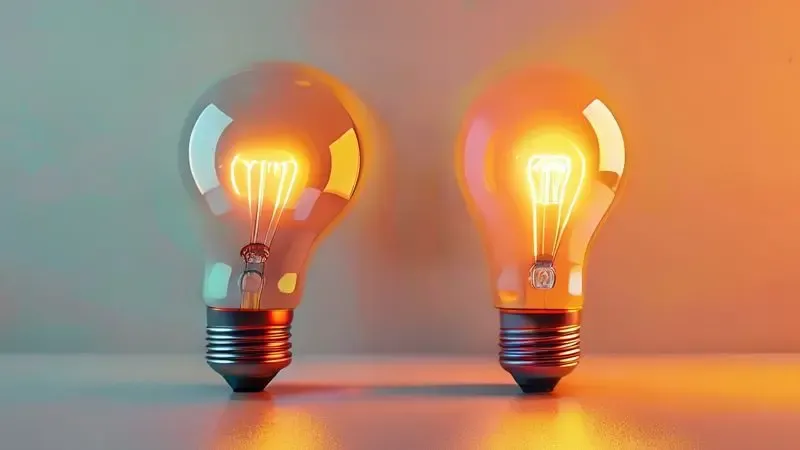 Comparação visual conceitual entre lâmpada incandescente tradicional e moderna lâmpada LED para geladeira