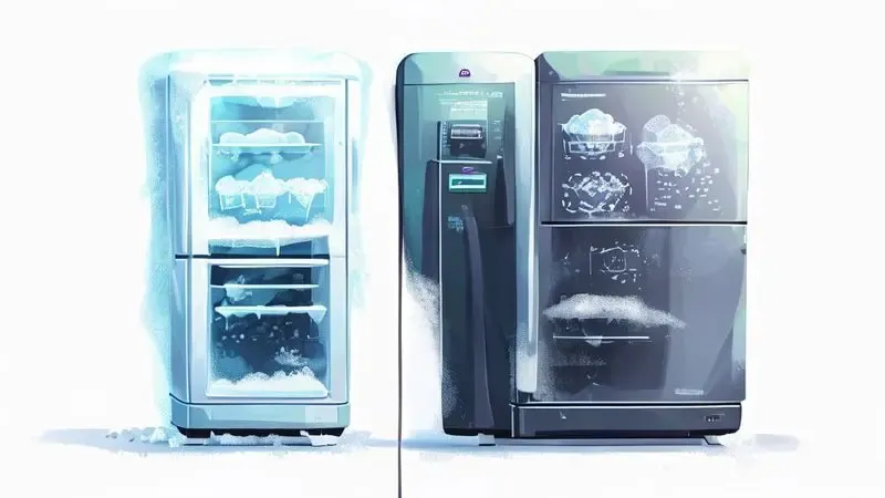 Comparação ilustrativa entre as tecnologias frost free e cycle defrost em geladeiras
