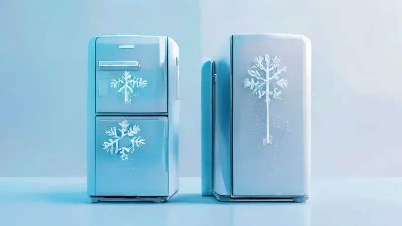 Comparação ilustrativa das tecnologias Frost Free e Cycle Defrost em refrigeradores, mostrando diferenças conceituais.