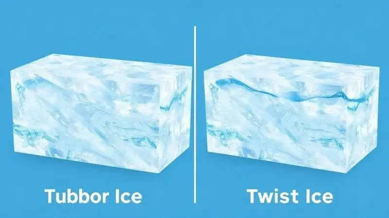 Comparação visual entre tecnologias Turbo Ice e Twist Ice para produção de gelo.