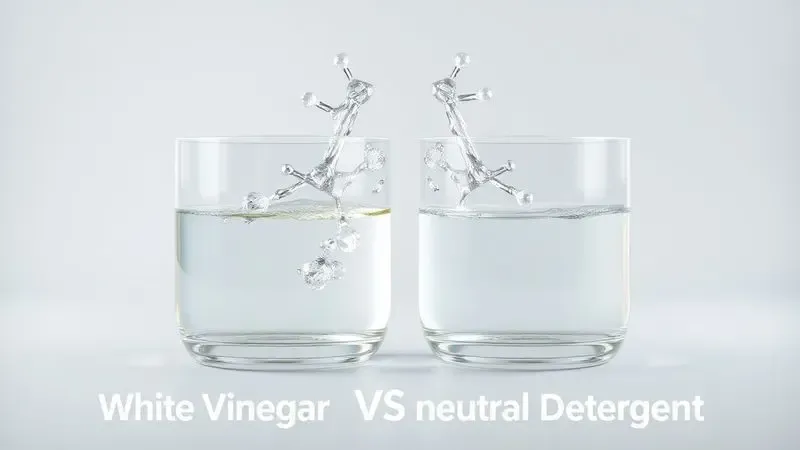 Ilustração conceitual comparando a ação de vinagre branco e detergente neutro na limpeza de dispensers