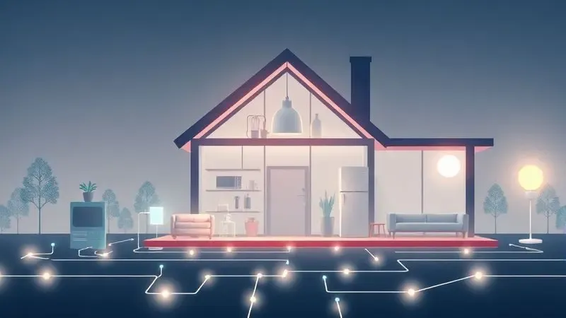 Ilustração digital do conceito de casa inteligente com eletrodomésticos conectados em rede