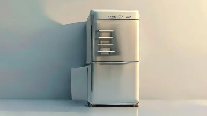 Ilustração conceitual de geladeira duplex clássica com freezer superior e refrigerador inferior