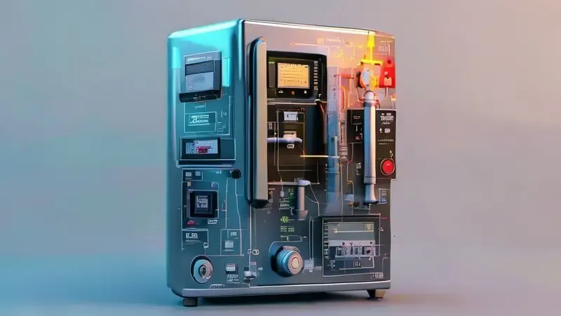 Ilustração conceitual da placa eletrônica integrada ao sistema de refrigeração, mostrando conexões com diferentes componentes