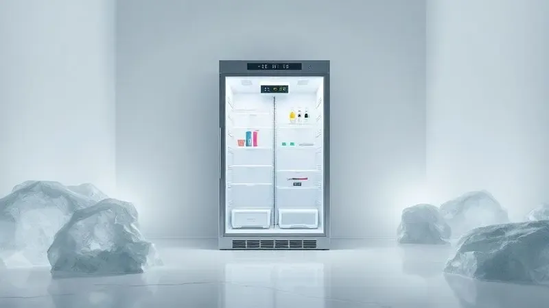 Conceito abstrato de refrigeração de luxo com materiais premium e tecnologia avançada flutuando em composição minimalista