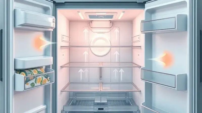 Ilustração digital mostrando cuidados internos para evitar mofo após desligar geladeira