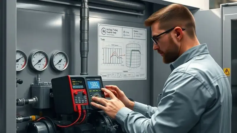 Processo de diagnóstico técnico de compressor de refrigeração com multímetro digital e manômetros mostrando leituras anormais