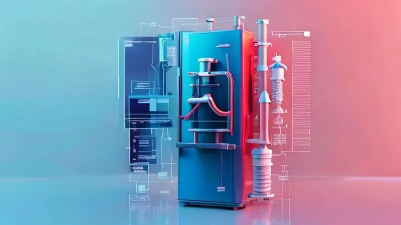 Diagrama ilustrativo do ciclo de refrigeração com fluxo de gás e troca de calor.