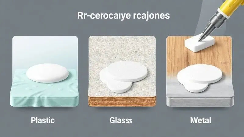 Ilustração comparativa de diferentes superfícies durante processo de remoção de resíduos de cola