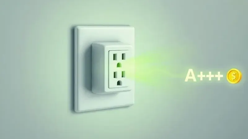 Ilustração conceitual de economia de energia, com luzes verdes e moedas simbolizando a alta eficiência energética A+++.