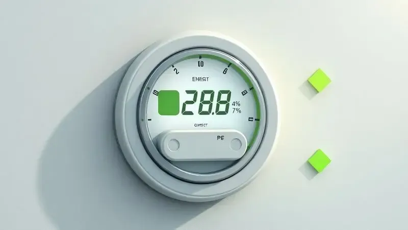 Ilustração conceitual digital mostrando economia de energia e redução de consumo elétrico com geladeira eficiente