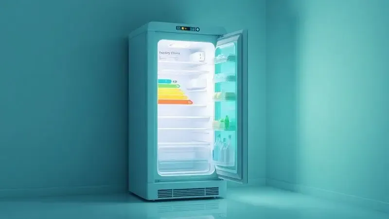 Ilustração conceitual da eficiência energética e economia proporcionada por geladeiras com selo Procel