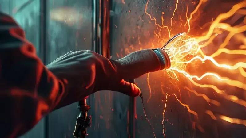 Mão removendo com segurança um plugue da tomada elétrica para evitar danos.