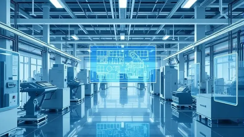 Ilustração digital de uma fábrica futurista, simbolizando a engenharia de precisão e a história da marca.