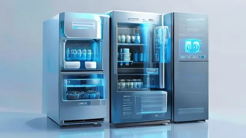 Diagrama ilustrativo de filtro antiodores e tecnologia turbo freezer em geladeiras modernas