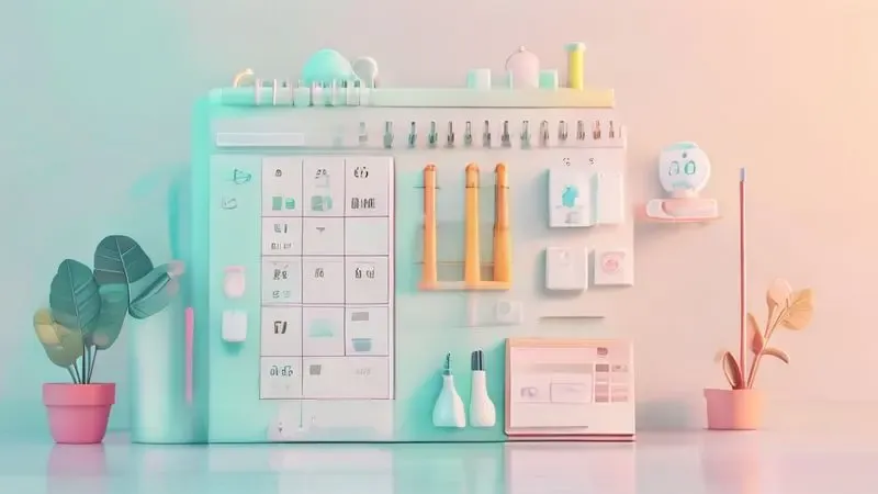 Ilustração conceitual de calendário de limpeza e rotina de manutenção para geladeira.