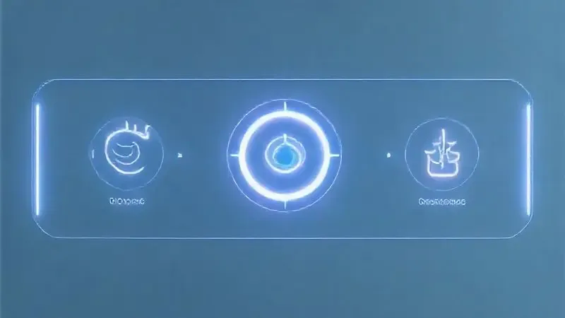 Render 3D de um painel de controle de geladeira com ícones de tecnologia, simbolizando as funcionalidades e inovações do aparelho.