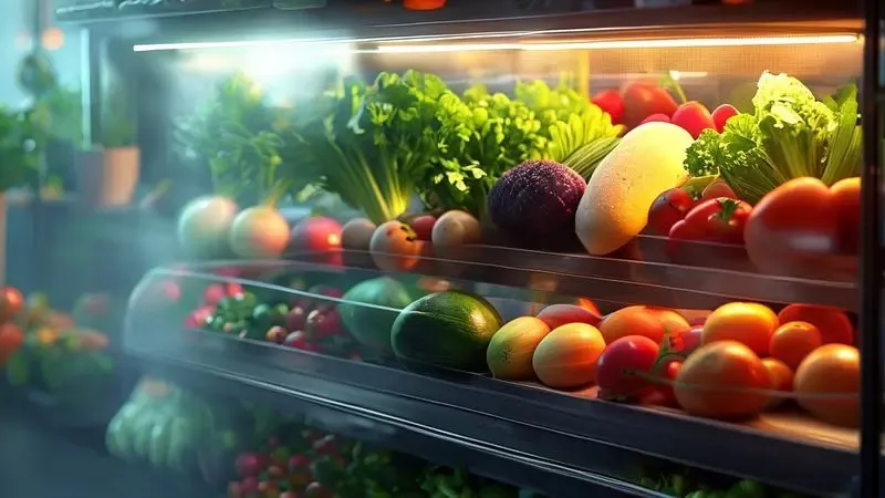Ilustração conceitual da gaveta HortiNatura que mantém frutas e verduras frescas por mais tempo