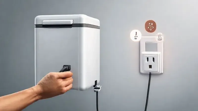 Imagem conceitual de uma geladeira quadrivolt conectada a múltiplas fontes de energia, simbolizando versatilidade de uso.