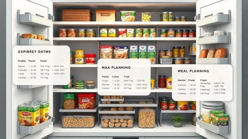 Representação conceitual de sistema de gestão de alimentos com indicações digitais de validade e sugestões de refeições
