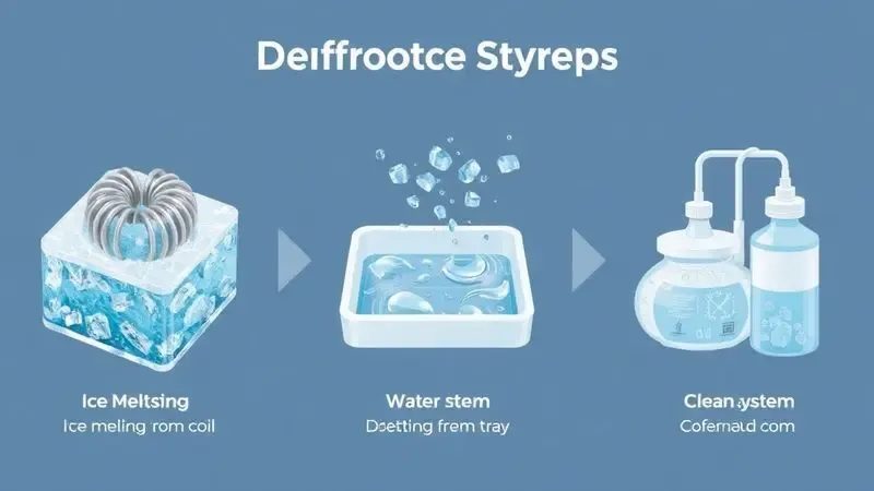 Ilustração passo a passo do processo de descongelamento de geladeira Cycle Defrost