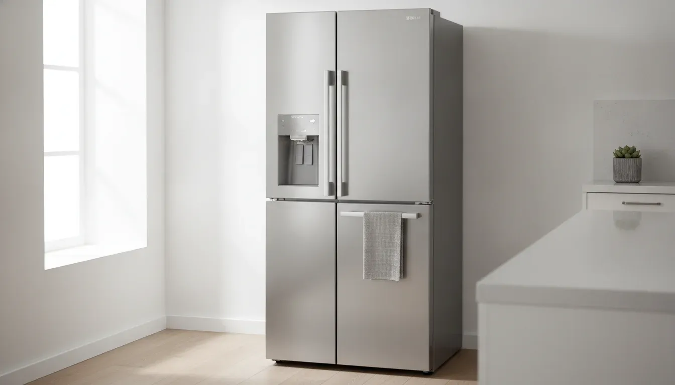 Geladeira moderna em cozinha minimalista