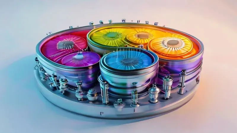 Ilustração conceitual do ciclo completo de refrigeração mostrando as quatro fases do processo com cores indicando temperatura
