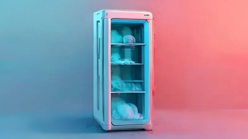 Ilustração conceitual mostrando como a vedação da geladeira mantém o ar frio dentro e impede entrada de ar quente
