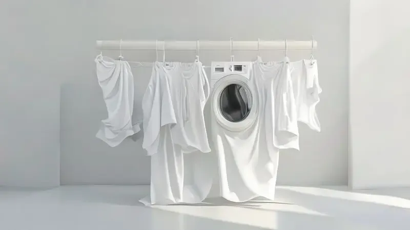 Ilustração conceitual de roupas brancas perfeitas representando o segredo para manter o branco sempre novo