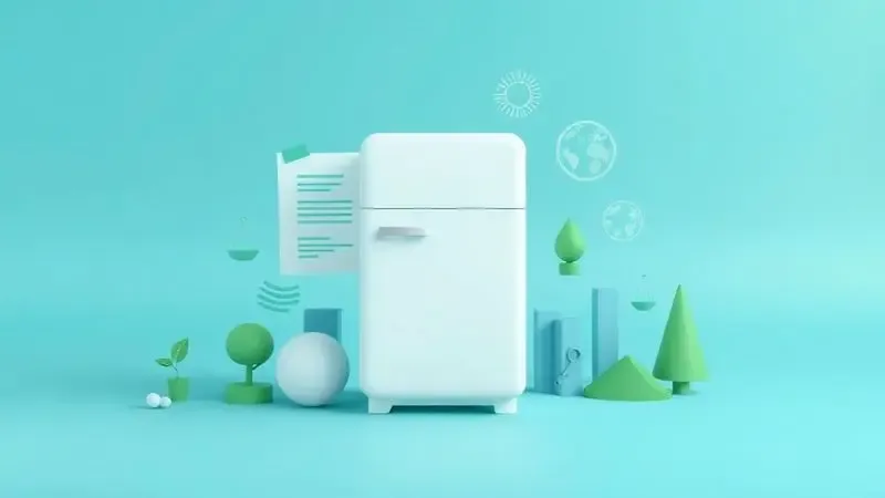 Ilustração conceitual representando legislação ambiental e logística reversa para descarte de eletrodomésticos.