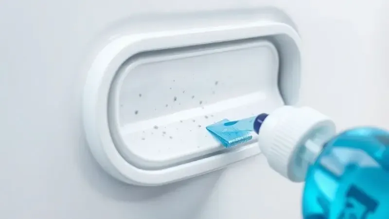Representação artística da limpeza da borracha da geladeira e remoção de mofo escondido