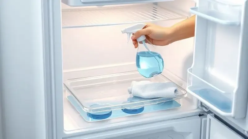 Ilustração conceitual da limpeza do reservatório para prevenir mau cheiro na geladeira