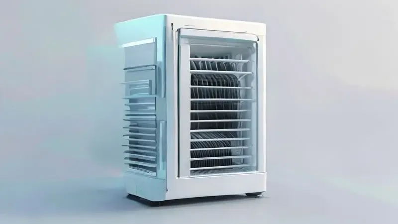 Ilustração do condensador na parte traseira da geladeira mostrando sua localização no sistema de refrigeração