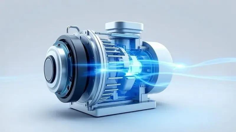 Ilustração conceitual do funcionamento de um motor de geladeira com tecnologia inverter, mostrando o fluxo de energia contínuo e eficiente.
