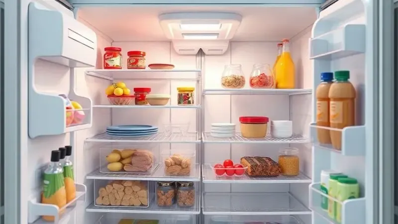 Ilustração de geladeira organizada e bem mantida para prevenir o retorno de mau cheiro