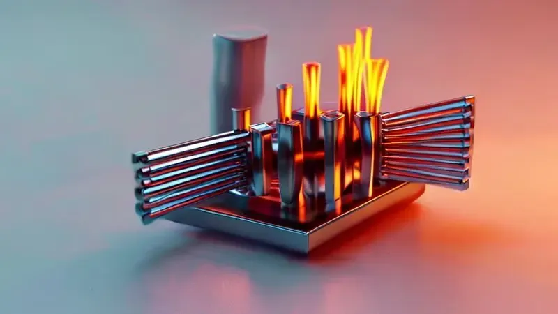 Ilustração do princípio de expansão térmica em termostato, mostrando como a temperatura afeta componentes metálicos